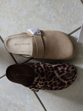Call It Spring Leopard and Tan Vegan Slip-On Clogs